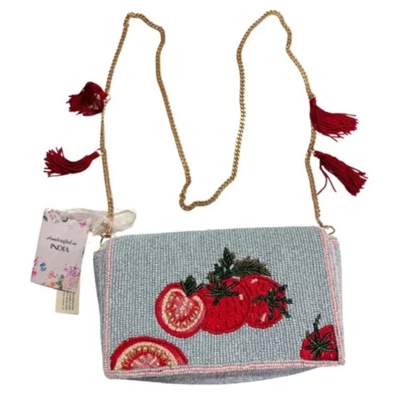 Made in India Viral Tik Tok Beaded Shoulder Crossbody Bag Tomato NWT - Picture 1 of 5